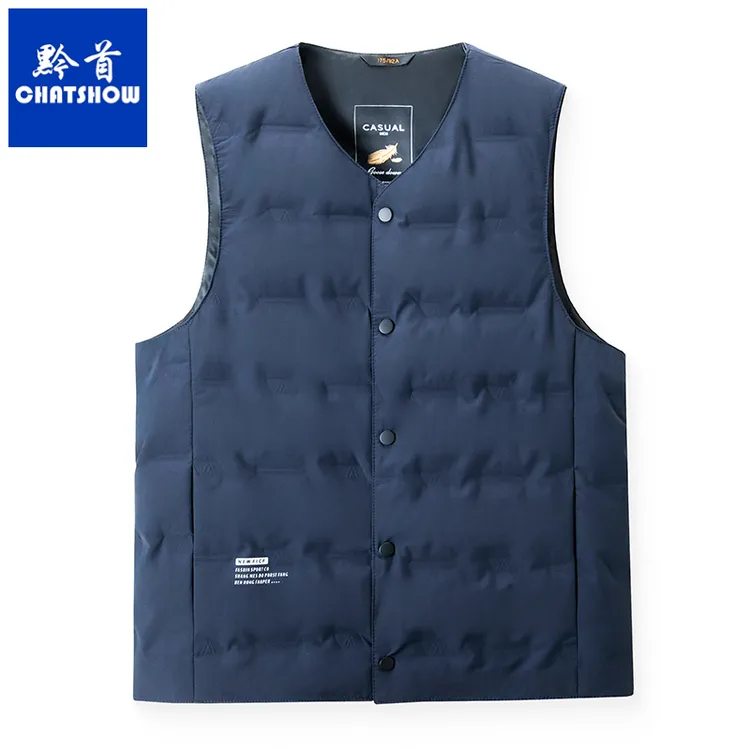 正品白鸭绒羽绒马甲男士时尚轻薄保暖鸭绒背心内搭外穿V领马夹男