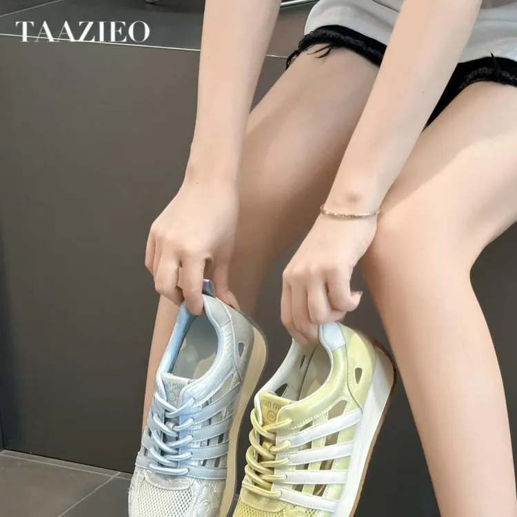 TAAZIEO镂空透气运动鞋2025夏季新款老爹鞋时尚百搭厚底阿甘鞋女