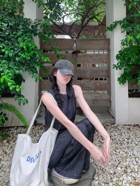 2025夏季新款韩系高级娃娃领无袖牛仔背心百搭阔腿牛仔裤两件套