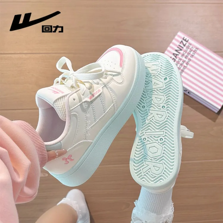 回力蝴蝶结厚底板鞋女款2025新款秋季百搭小白鞋韩系户外面包鞋子