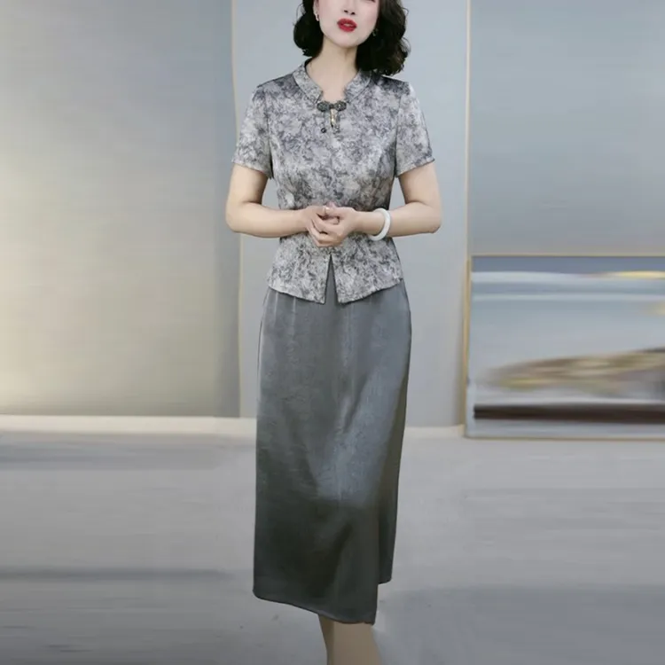 花罗轻奢女装2025夏季新款时尚优雅洋气知性温婉假两件连衣裙子
