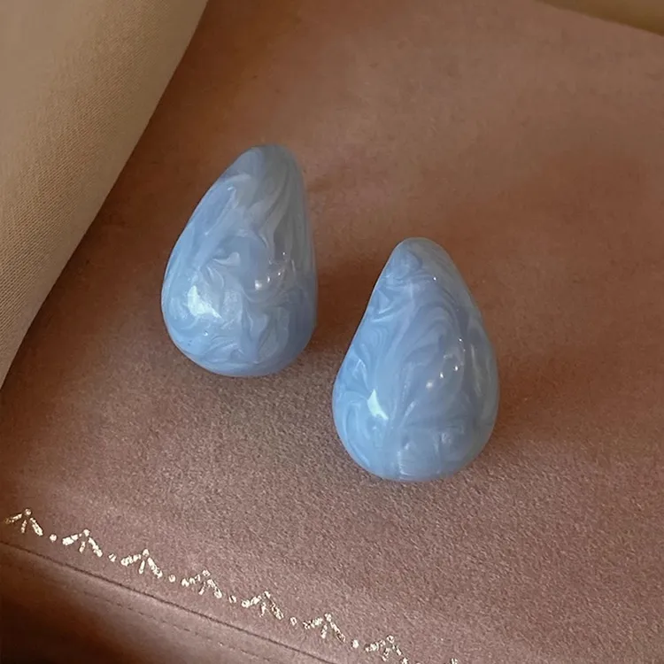 铜合金耳饰 珐琅滴釉蓝色水滴耳环女2025新款高级感耳钉轻奢耳饰 