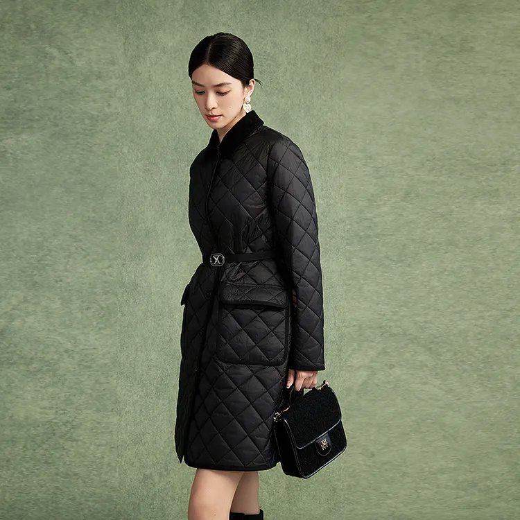 2024年秋冬新款菱格修身气质保暖棉服长大衣-MJFD04PLC118B11