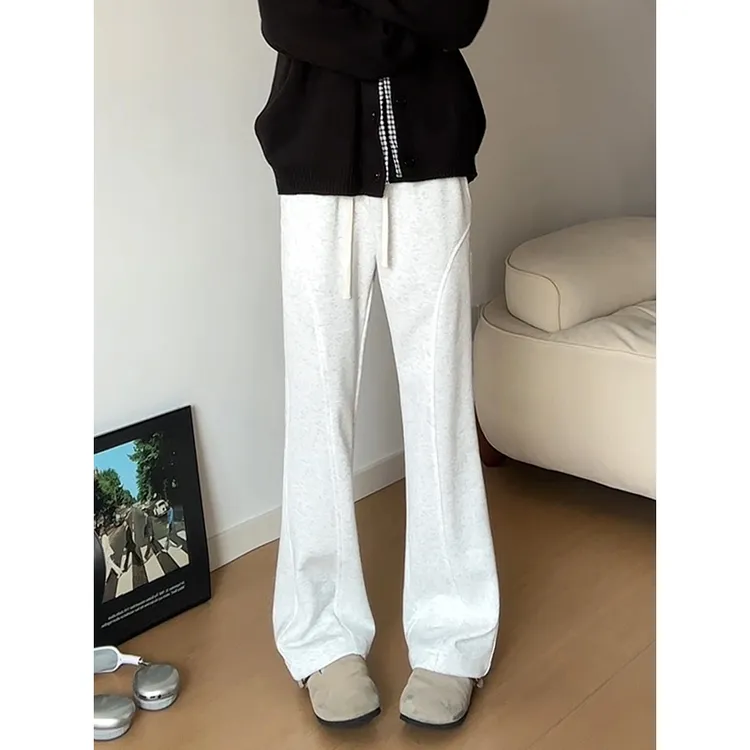 斜切灰色微喇卫裤男女秋季重磅美式运动裤潮牌阔腿宽松休闲长裤