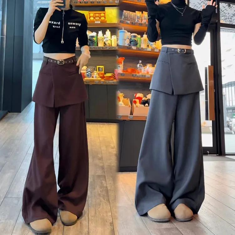 假两件垂感阔腿裤西装裤女春季新款设计感显瘦屁帘裤裙拖地休闲裤