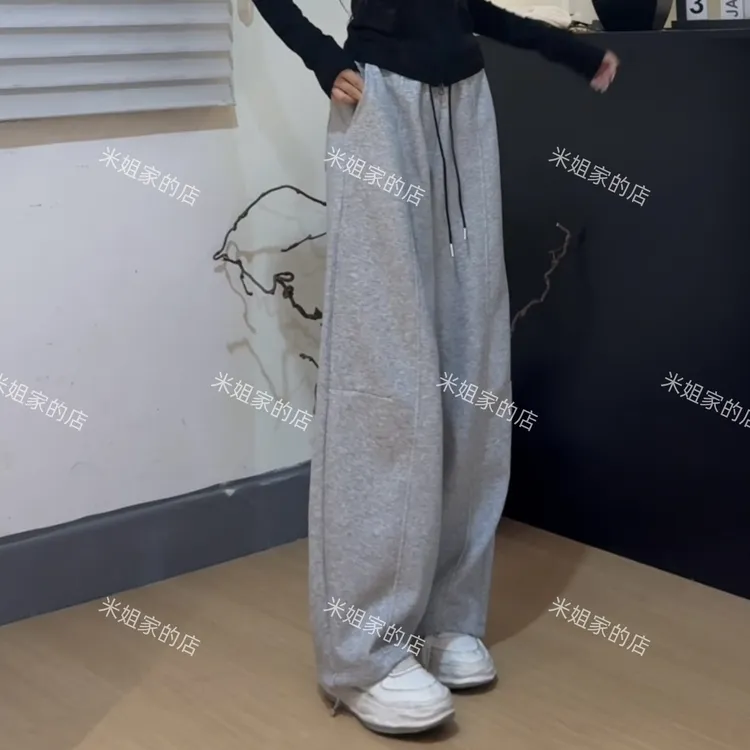 秋季新款高腰刺绣纯色松紧腰百搭时尚弯刀休闲裤1-2