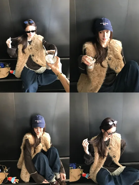 【饭加加专属】欧尼马甲网红皮毛一体秋冬新款毛毛背心百搭气质毛绒外套韩版