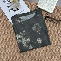 飞飞家 晕染水墨牡丹~复古印花洋气打底 圆领气质款针织衫Y8153灰
