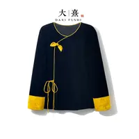 【紫梦】2025新款秋季衬衣女式新中式女宽松高级感丝绒拼色长袖衬衫