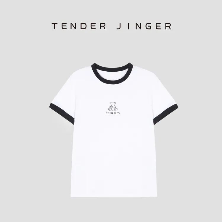 Tender Jinger【黑标】圆领撞边字母印花短袖T恤T52SJL063S