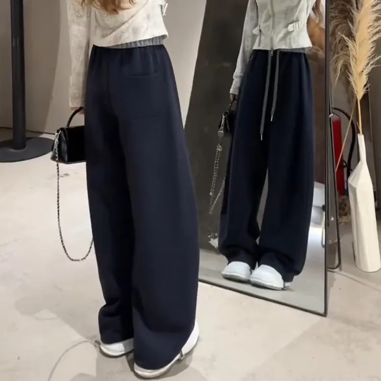 大码加绒加厚运动裤女秋冬新款梨形身材宽松显瘦慵懒风休闲阔腿裤