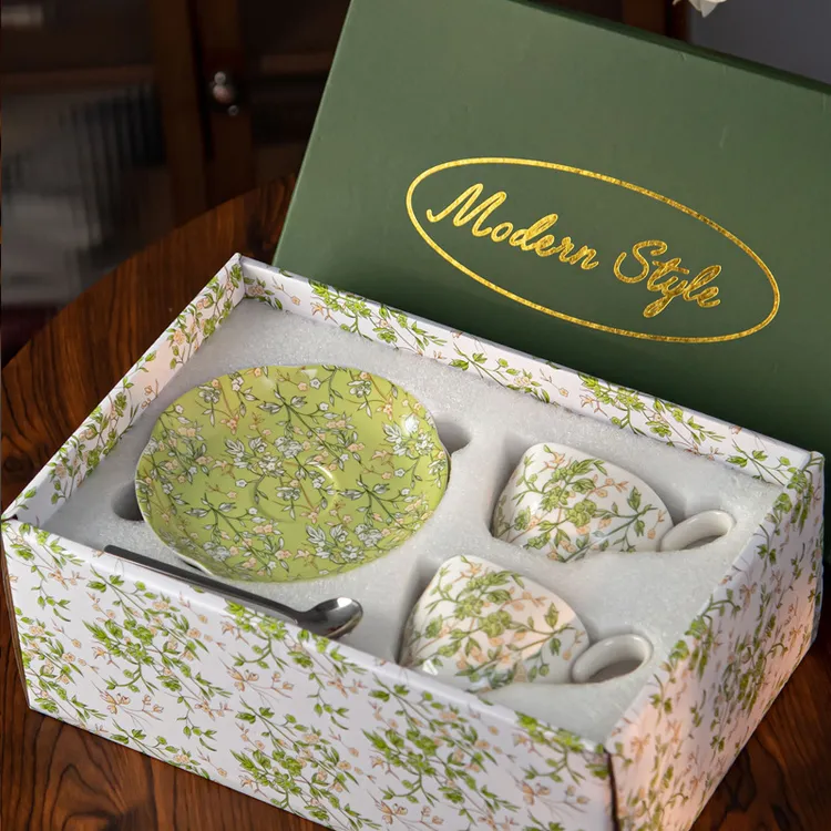 派一田园风复古绿咖啡杯碟带礼盒马克杯下午茶茶杯小众礼物