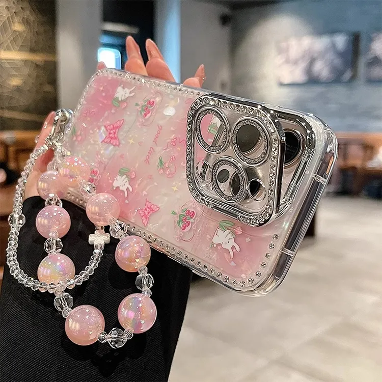 水钻17适用iPhone16promax手机壳带镜头膜支架苹果15手绳14防摔13