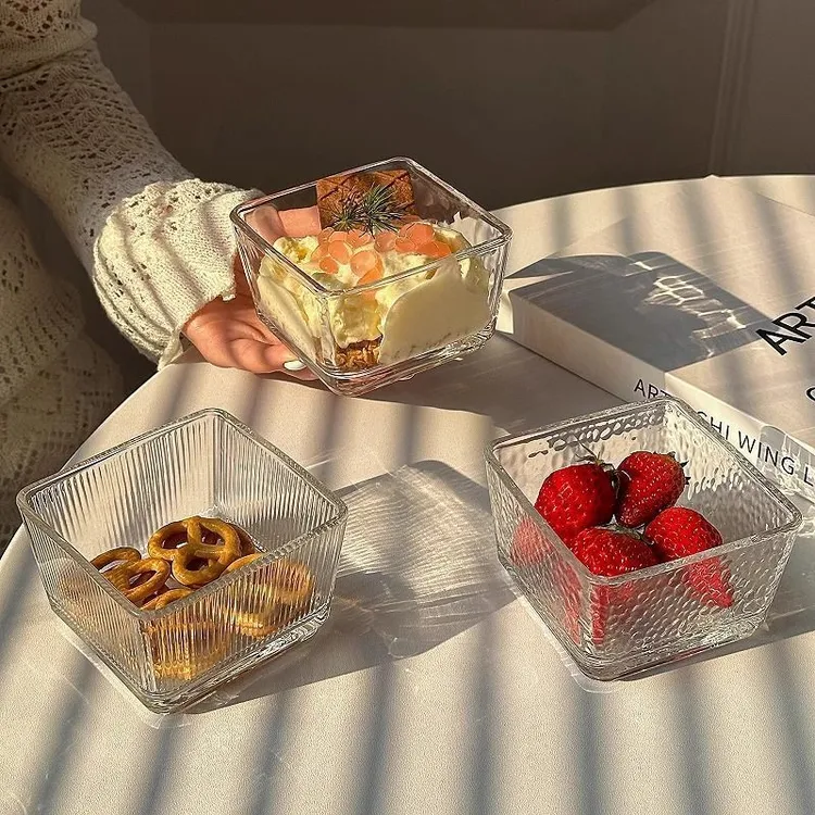 ins风小清新四方方形玻璃碗冰淇淋碗甜品水果麦片早餐碗小沙拉碗Q