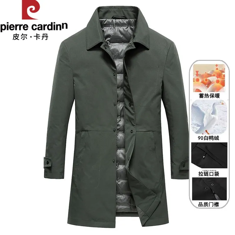 皮尔卡丹冬风衣新款羽绒服中年男商务休闲外套中长款夹克保暖外套