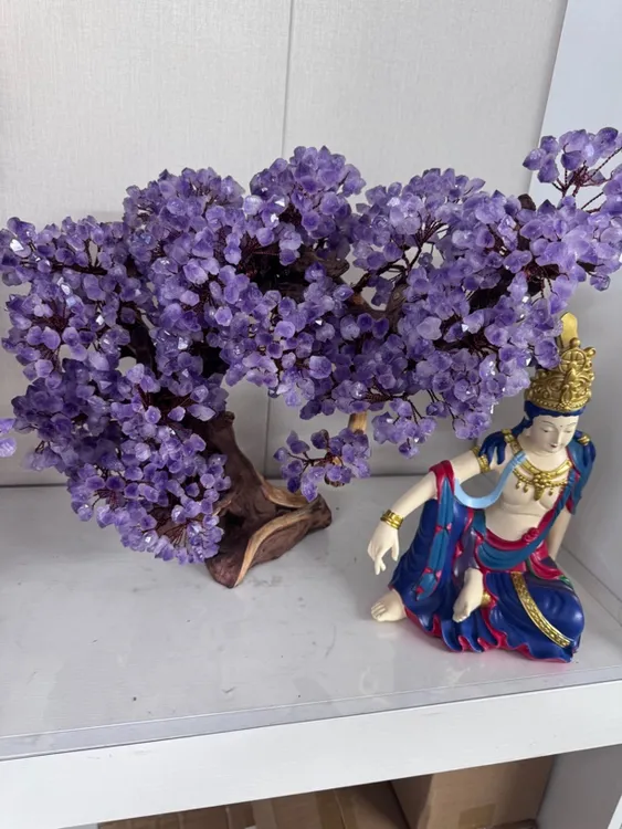 【姚姐家水晶坊】天然紫水晶实木创意摆件+自在观音摆件纯手工玄关