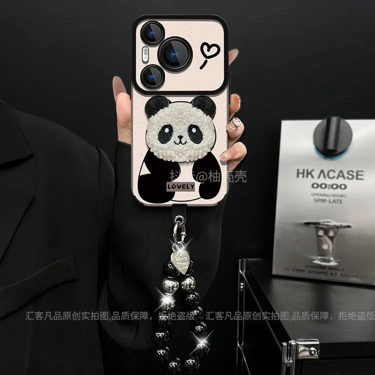 大视窗贴皮用于适用于华为pura70手机壳毛绒熊猫头高颜值网红防摔
