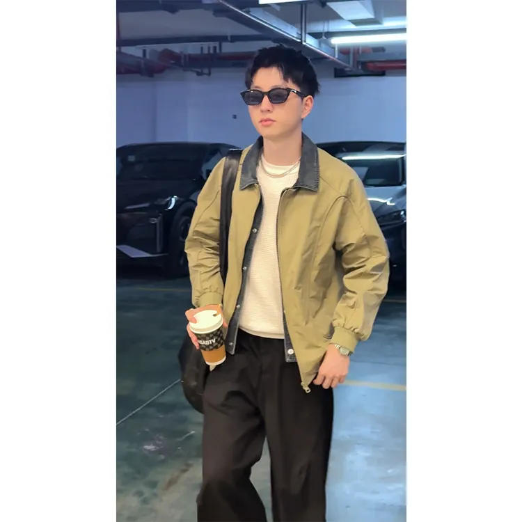 潮牌假两件夹克男款秋季潮流拼接牛仔外套百搭时尚褂子高级感男装