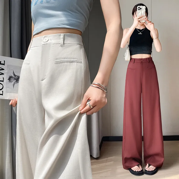 天丝亚麻高腰阔腿休闲裤女夏季冰丝垂顺百搭窄版防晒拖地裤女1963