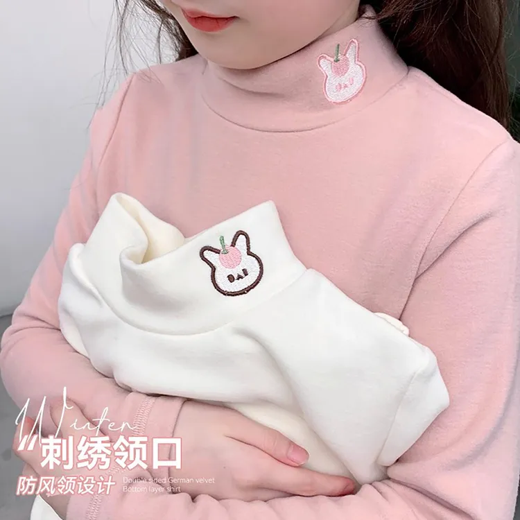 女童秋冬装2025新款加绒打底衫儿童德绒宝宝洋气半高领加厚T恤潮