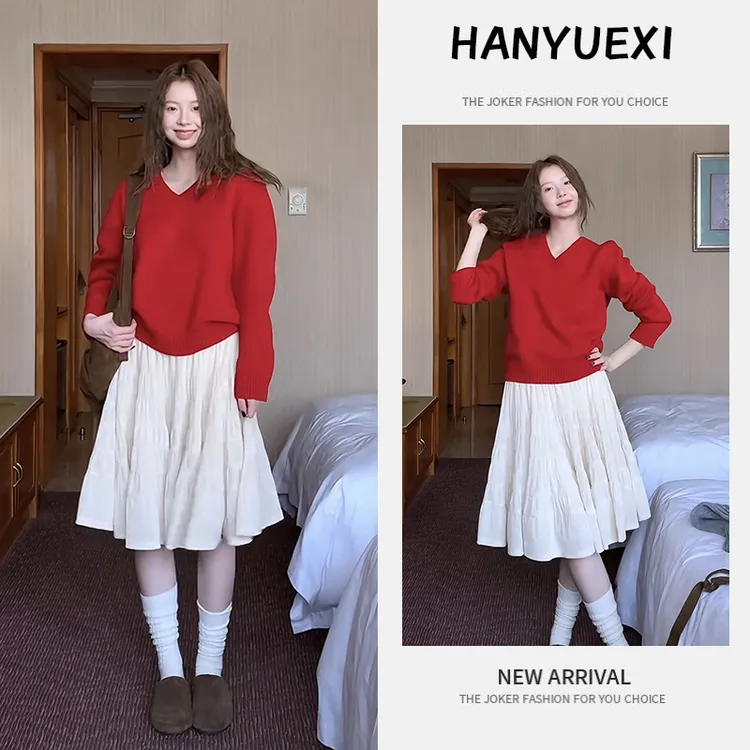 今年流行漂亮套装2026新款百搭时尚洋气超好看长袖毛衣短裙两件套