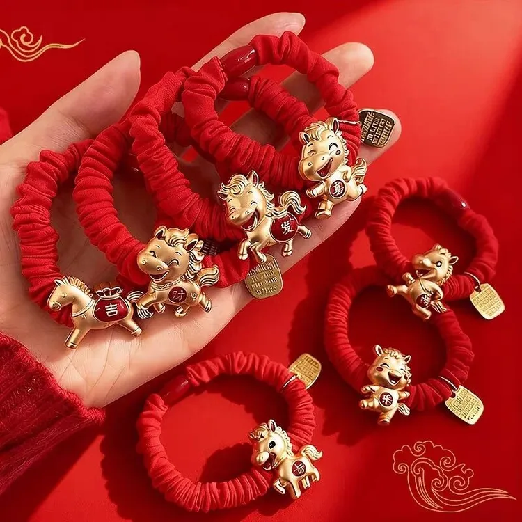 2026马年本命年红色发圈头绳皮筋女扎头发喜庆头饰高弹力可爱发绳