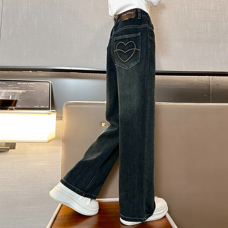 女童加绒裤子2025新款秋冬装中大童学生窄版直筒裤儿童冬季牛仔裤