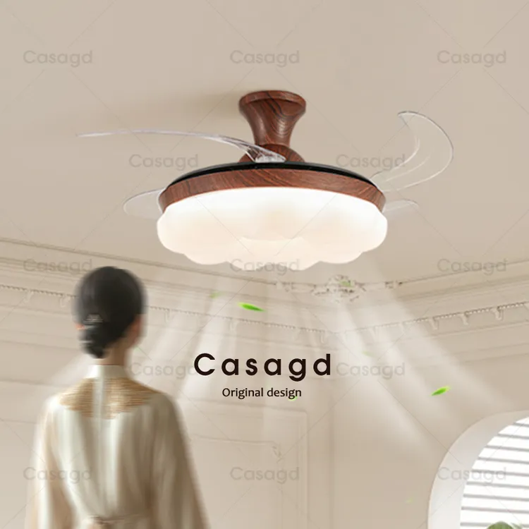 中古胡桃木色卧室风扇灯餐厅客厅卧室风扇护眼隐形吊扇灯casagd