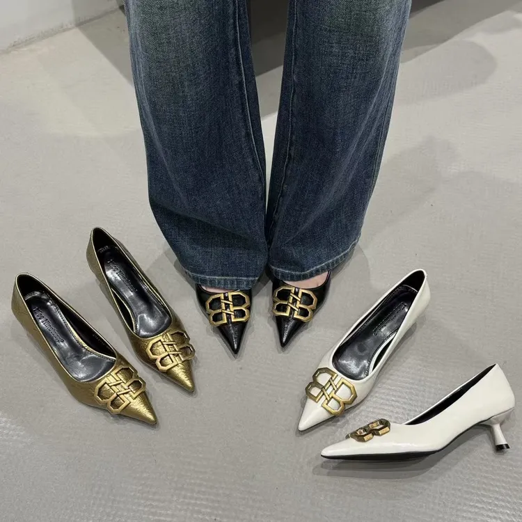 【4种跟高】秋季新款法式气质尖头bb扣细跟高跟鞋欧美复古浅口单鞋