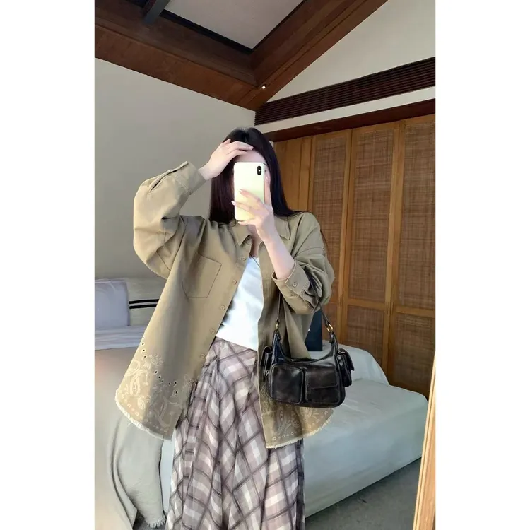 【现货秒发-NAZ微胖定制】雕孔刺绣腰果花牛仔立体刺绣牛仔外套