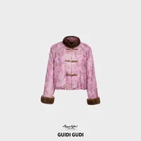 GUIDI GUDI【秋日私语】秋冬款粉嫩皮草外套/黄加蓝 