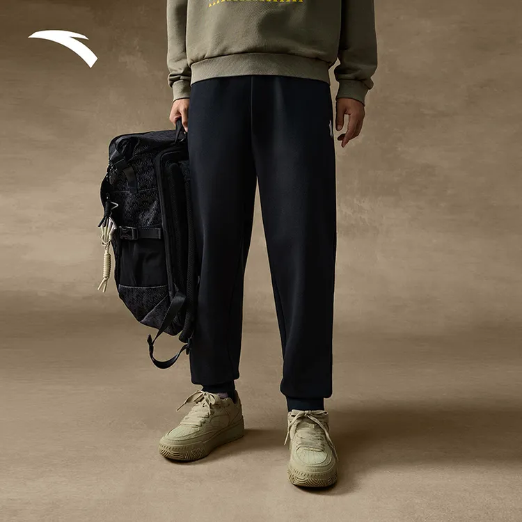 安踏欧文系列男子针织运动长裤2025秋冬流光风加绒保暖束脚卫裤子