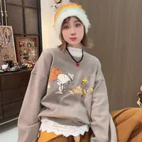 Apr.【枫叶卢比】冬季加绒加厚羊毛卡通数码印圆领百搭卫衣女ST641