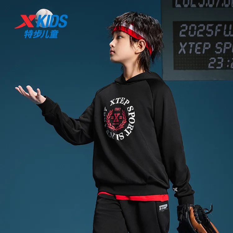 【新品】特步儿童卫衣秋季防风男女童连帽保暖卫衣9138