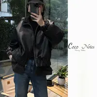 COCO NOTES HB97107 设计师款拼接格子荔枝纹绵羊皮拉链真皮皮衣