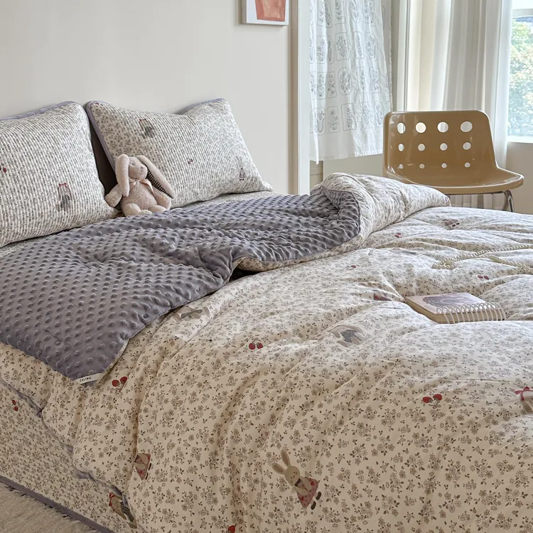 降温必备！立体绗缝全棉加宝宝绒春秋冬被可机洗可搭配床盖三件套