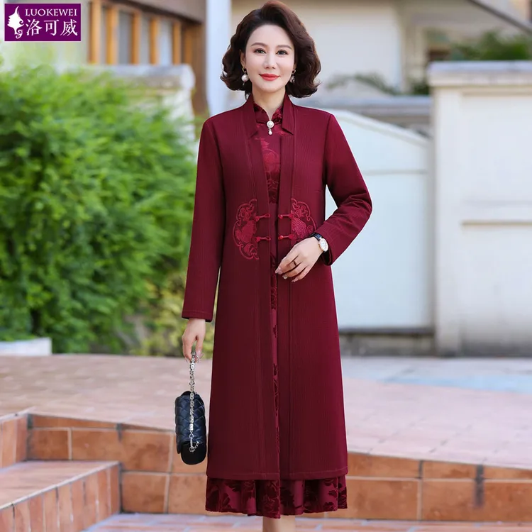 妈妈结婚礼服秋装套装喜婆婆婚宴装中老年女春秋季洋气高贵连衣裙
