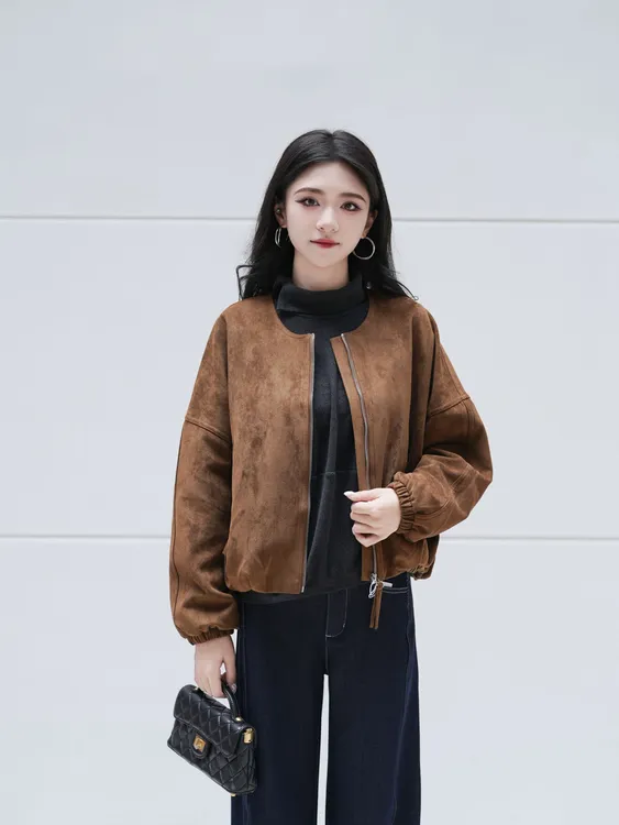 【佳欣】秋季新款2025气质减龄时尚遮肉显瘦宽松大码女装皮衣