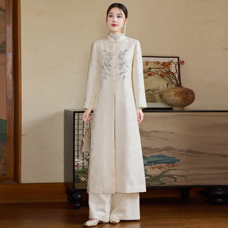H297新中式唐装上衣女秋季禅服茶服国风刺绣2025新款改良旗袍女装