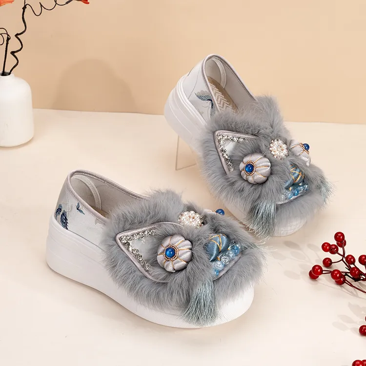 [厚底虎头单鞋]新款真毛虎头鞋民族风高跟手工民族风1913-28