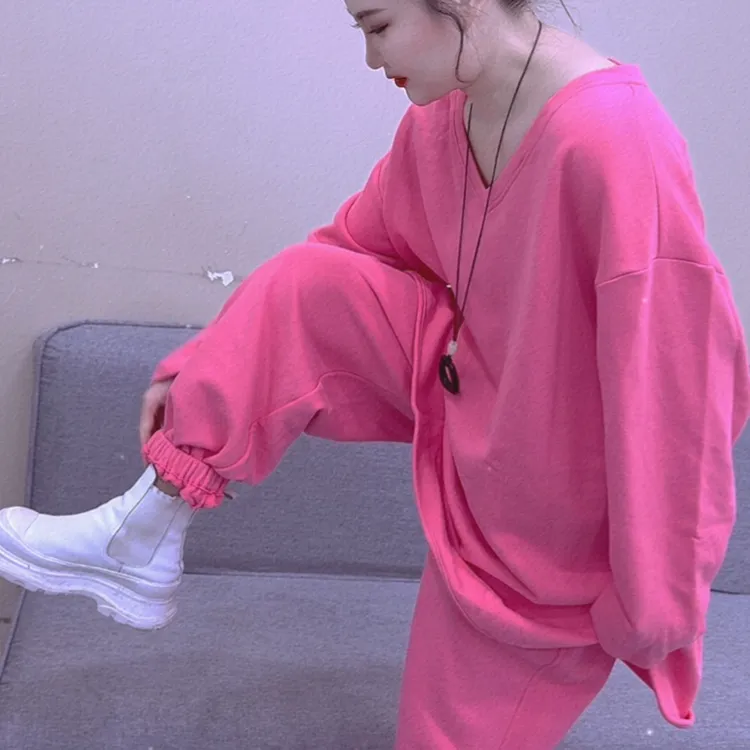 四季款纯棉毛圈休闲显瘦套装