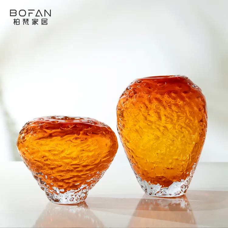 bofan/柏梵琥珀色火山石创意花瓶摆件高端轻奢玄关高货摆件花瓶