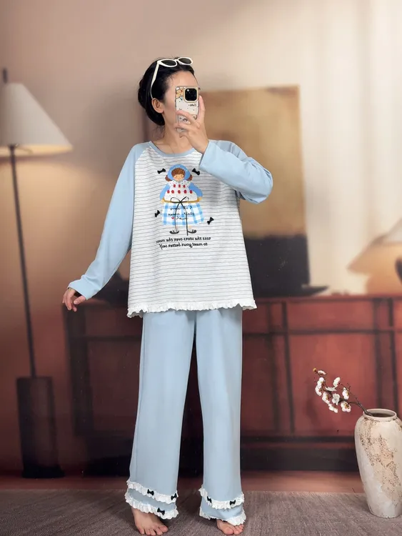 女大秋季新款睡衣女长袖韩系甜美卡通减龄韩版可外穿家居服套装