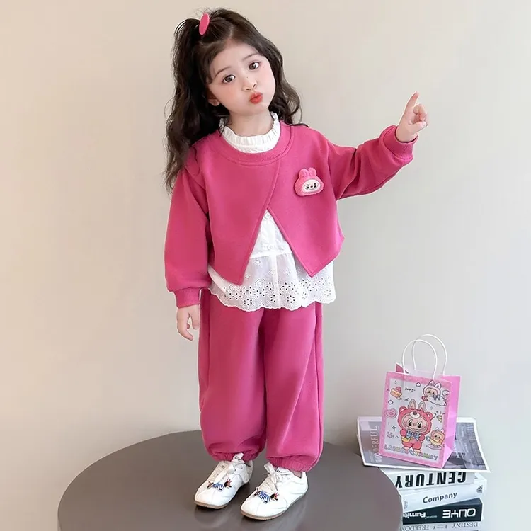 拉布布儿童卫衣卫裤套装2025秋季新款女童立体玩偶卫衣外套两件套