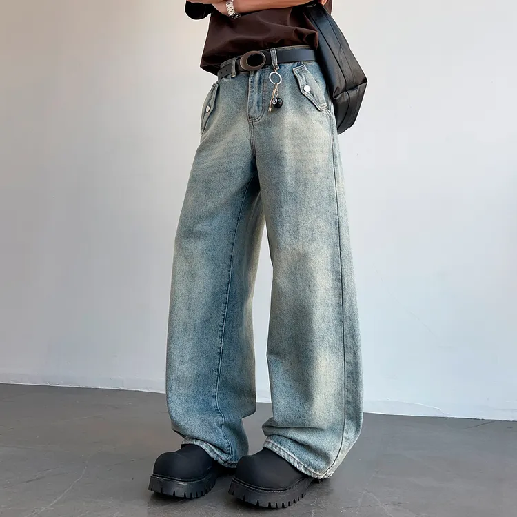美式复古男士牛仔裤2025夏季新款做旧水洗显瘦裤子百搭大码直筒裤