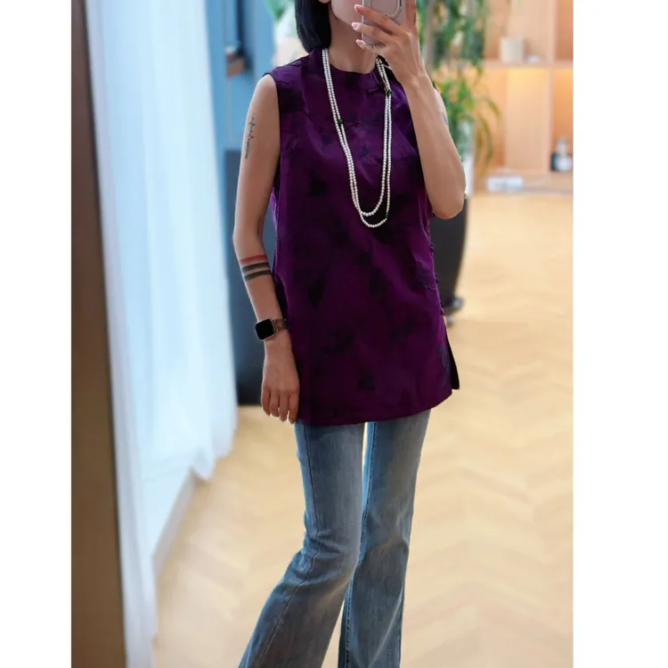 山.尔【紫气东来】新中式桑蚕丝香云纱锦油绸斜襟马甲上衣