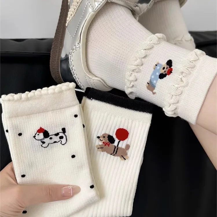 卡通腊肠狗袜子女中筒袜春夏薄款日系可爱个性ins潮网红款花边袜