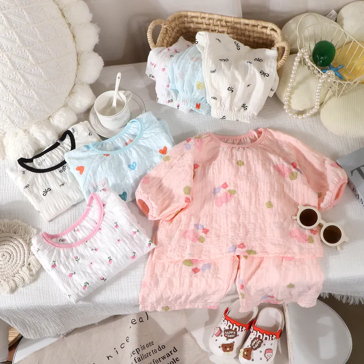 2025夏季新款时光棉甜美印花家居服五分袖七分裤宝宝睡衣儿童睡衣