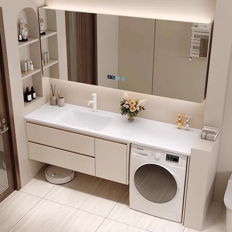 【定制款洗衣机一体柜】岩板热弯陶瓷无缝一体盆洗衣机柜台盆一体