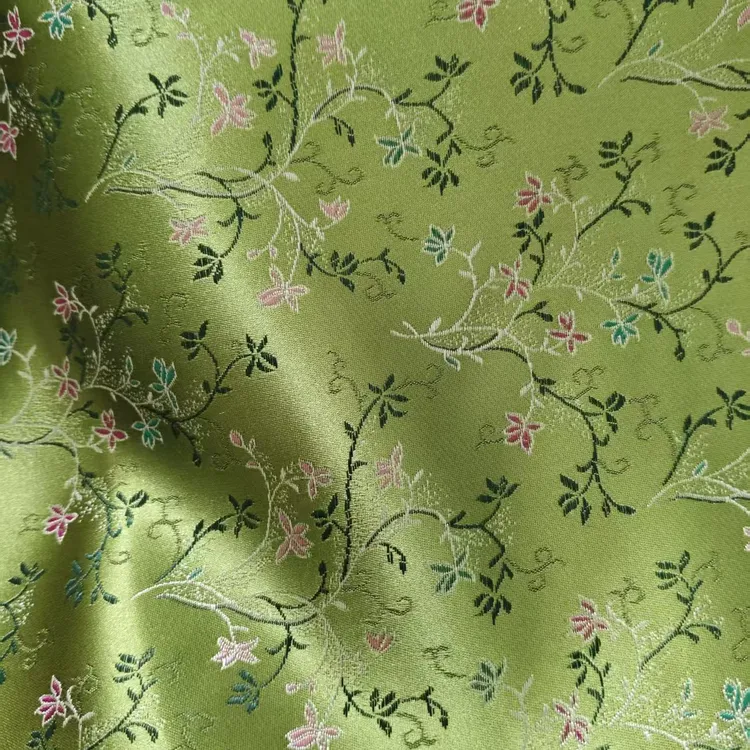 春天的绿色，花花的世界，织锦缎面料提花刺绣布料，手工面料